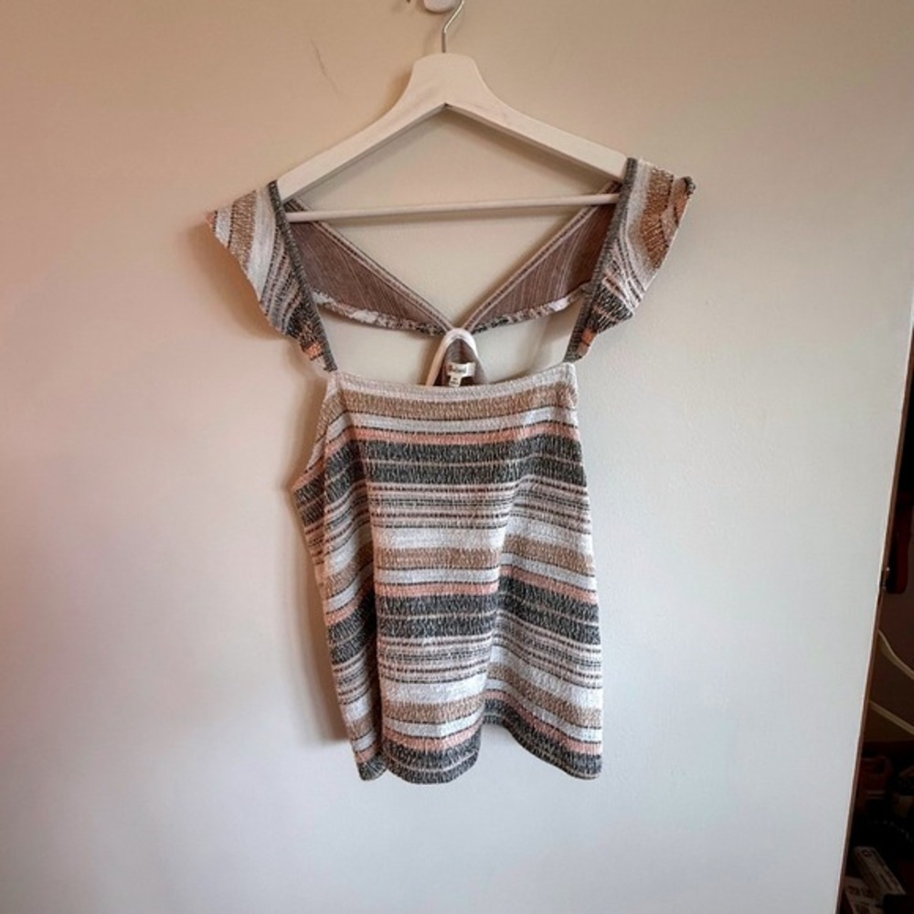 Madewell XL Striped Tank Top‎ Sleeveless Ruffle Strap Cropped Beachy Casual